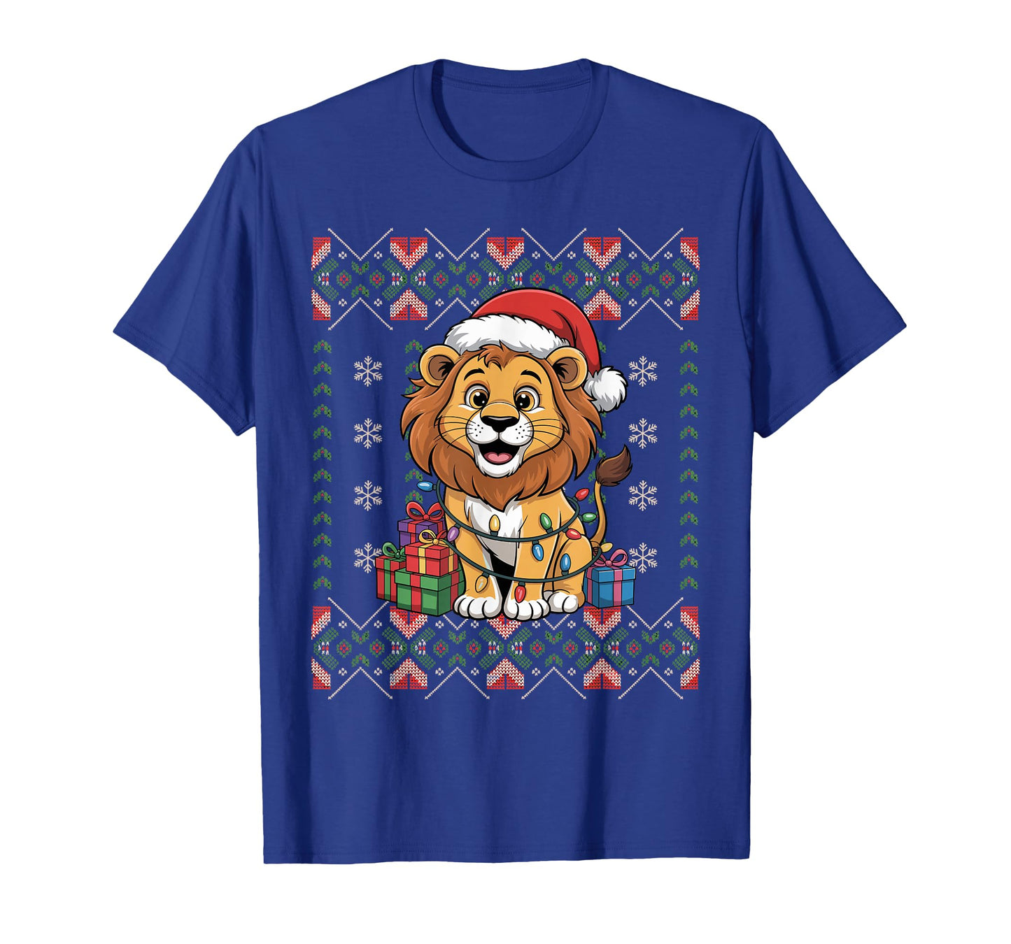 Santa Lion Christmas Ugly Sweater Funny Holiday Pajamas T-Shirt