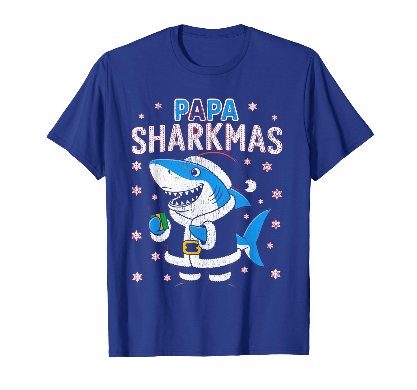 Papa Sharkmas Funny Shark Santa Hat Ugly Christmas Sweater T-Shirt