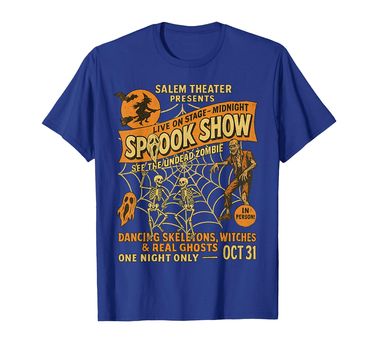 Halloween Poster Tee Witch Dancing Skeletons Movie Night T-Shirt