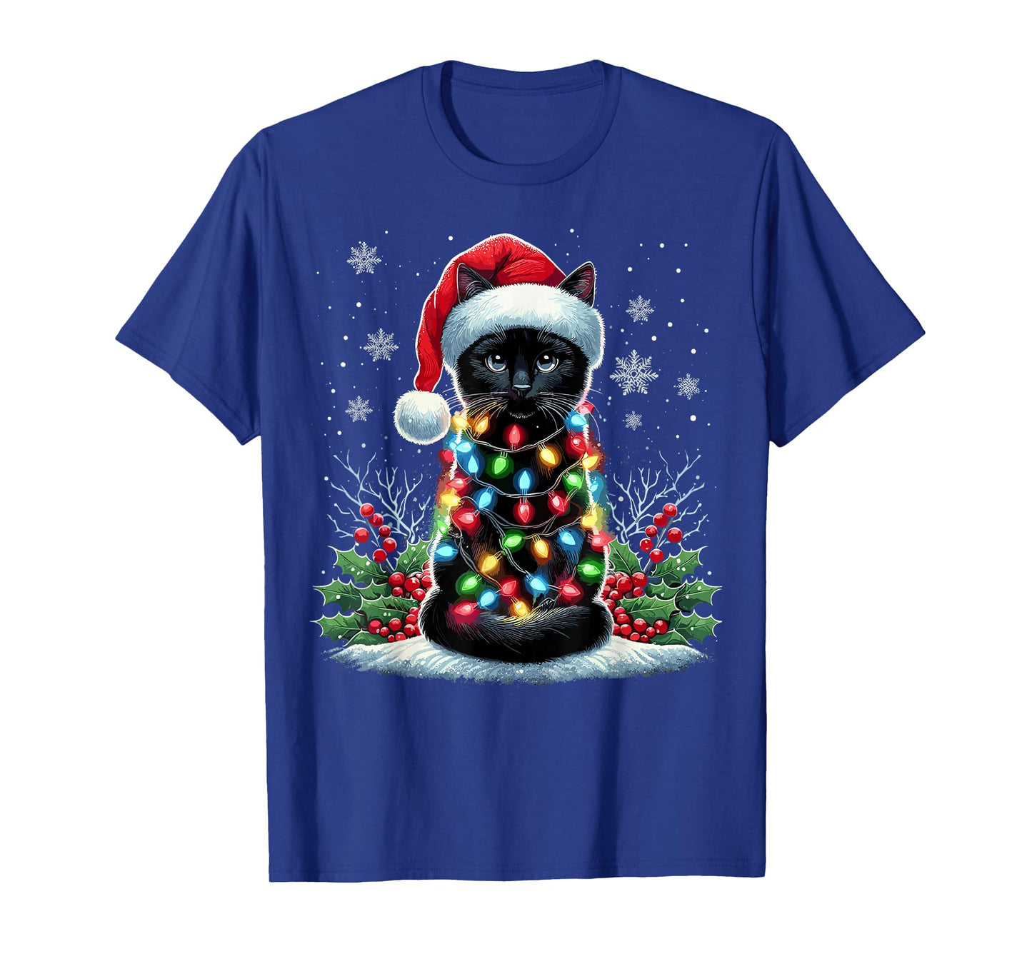 Black Cat Christmas Santa Hat Funny Meowy Cat T-Shirt