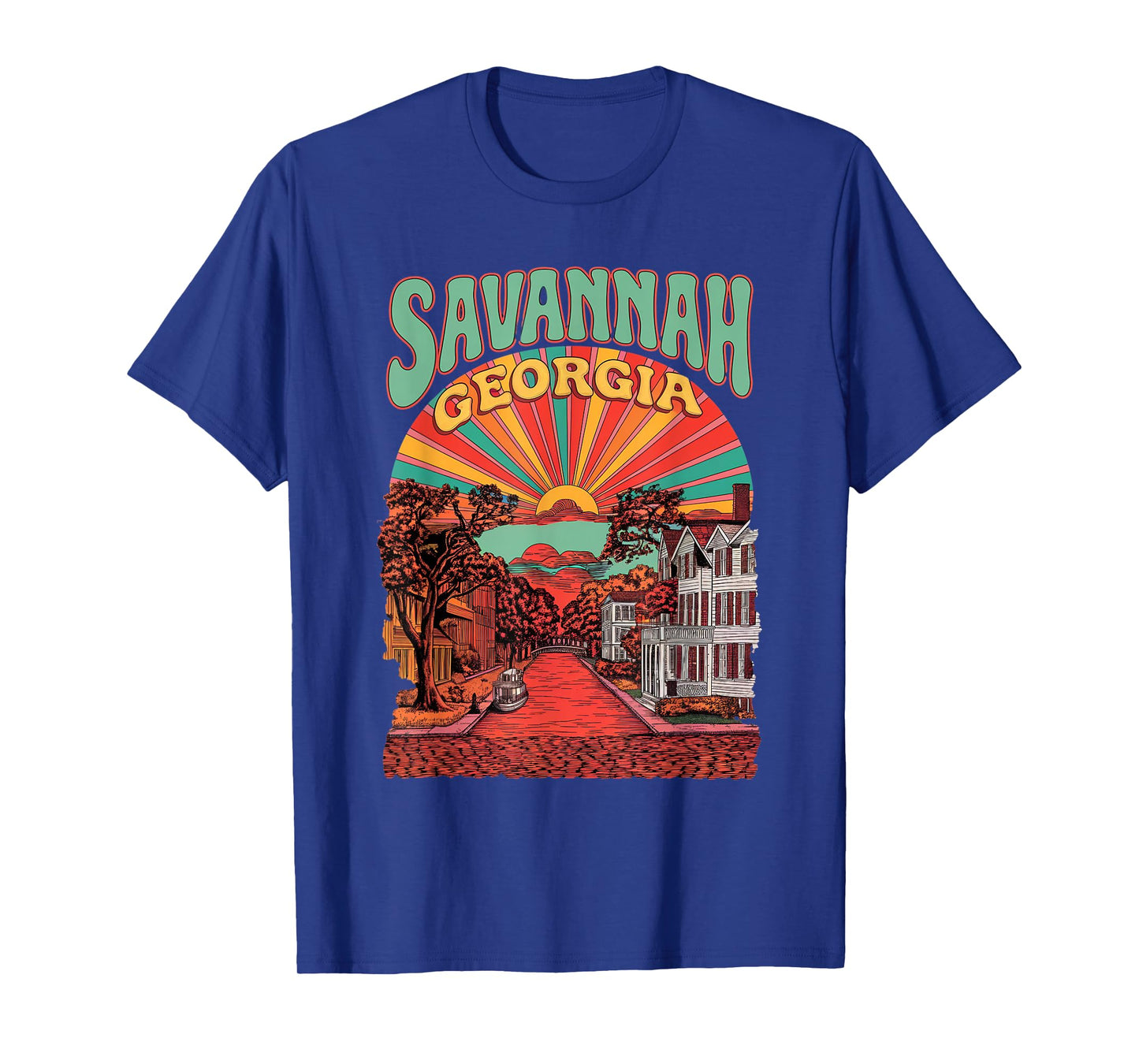 Vintage Savannah Georgia Sunset Skyline Cityscape Retro T-Shirt