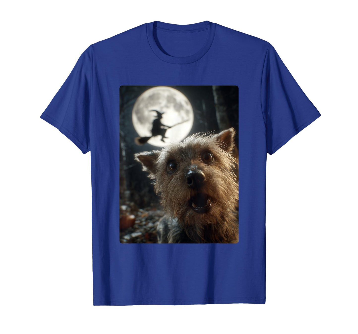 Funny Yorkshire Terrier Selfie Moon Flying Witch Halloween T-Shirt