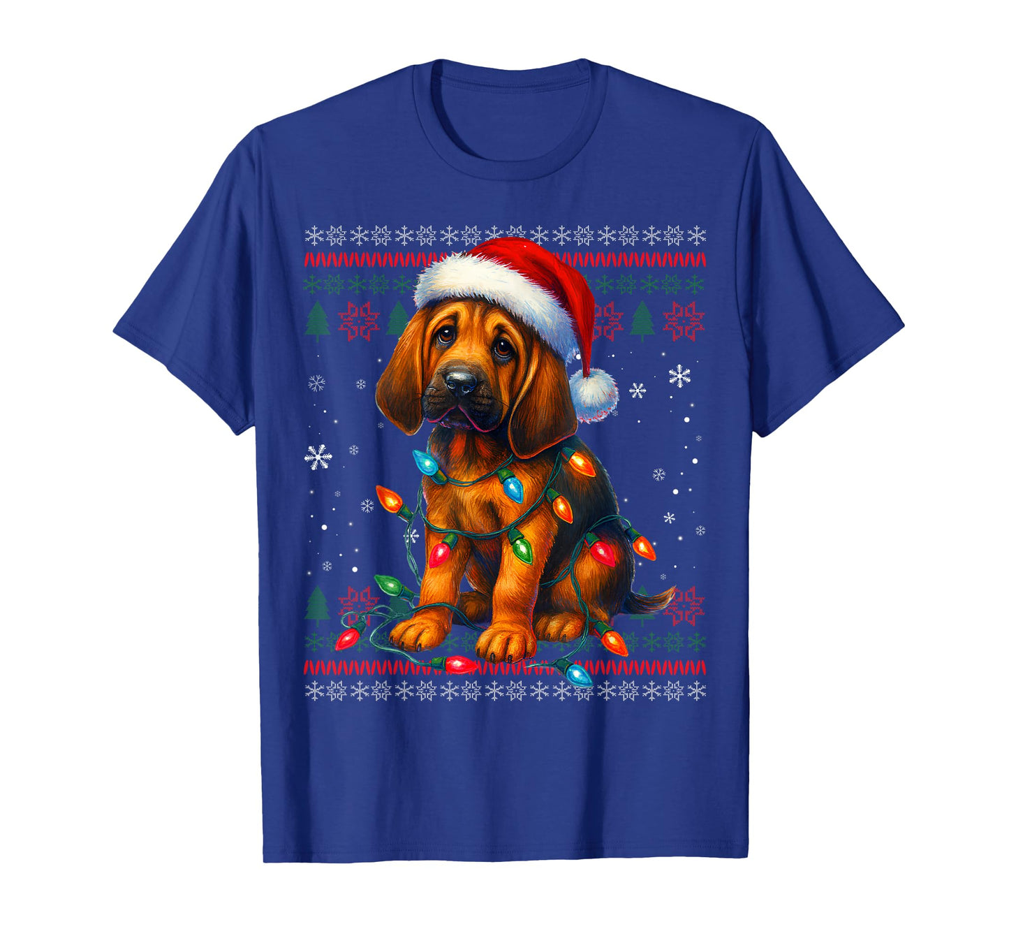 Bloodhound Christmas Lights Santa Hat Dog Lover T-Shirt