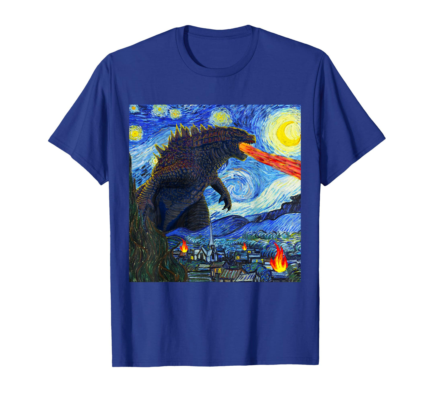 Vintage Japanese Monster Kaiju In Van Gogh Starry Night T-Shirt