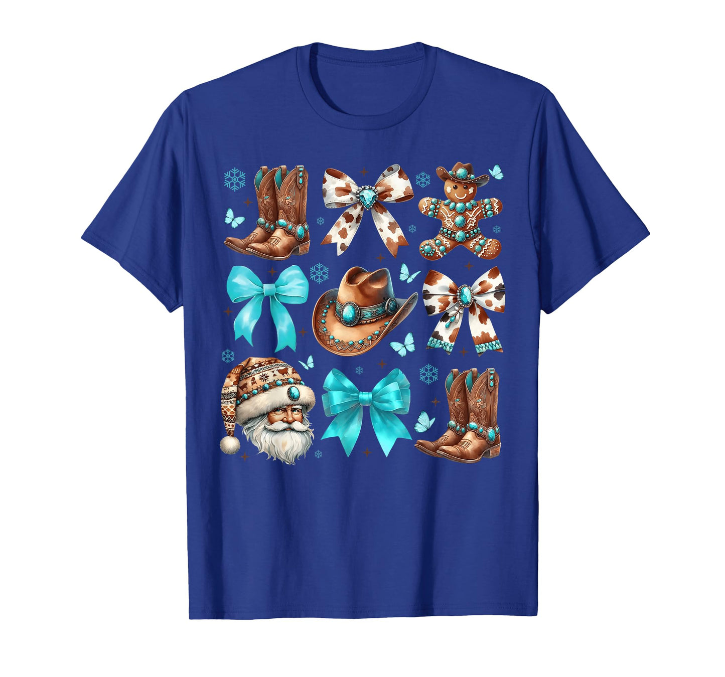 Howdy Christmas Cow Bows Santa Cowboy Boots Gingerbread Xmas T-Shirt
