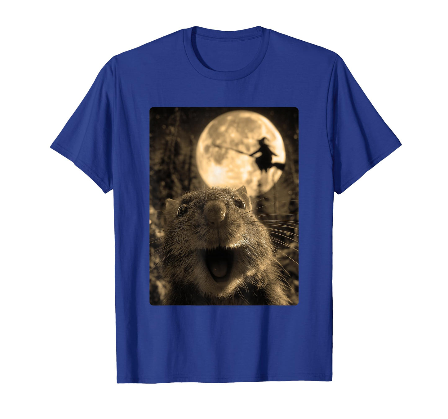Funny Hamster Selfie Full Moon Flying Witch Forest Halloween T-Shirt
