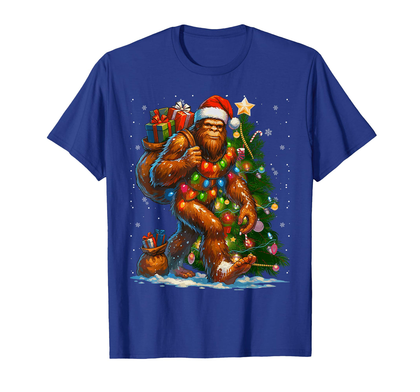 Merry Christmas Pajamas Bigfoot Christmas Tree Lights Boys T-Shirt
