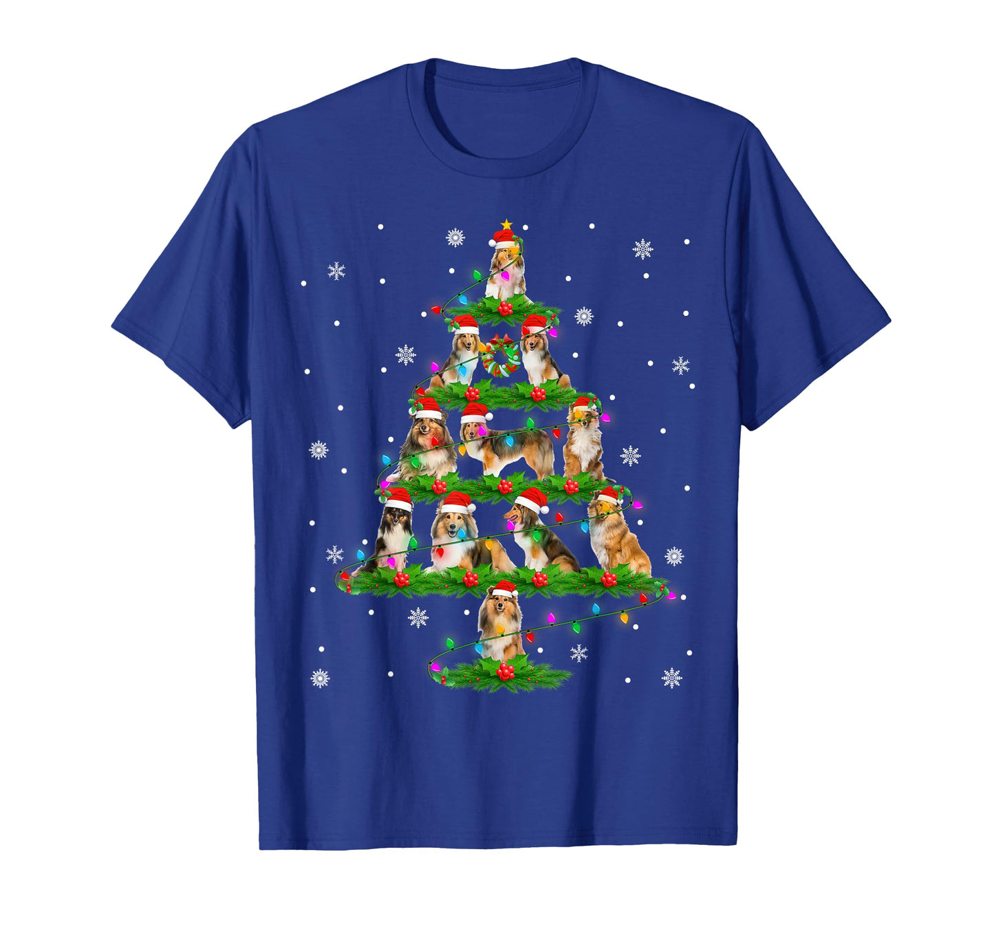 Shetland Sheepdog Christmas Tree Lights Santa Sheltie Xmas T-Shirt
