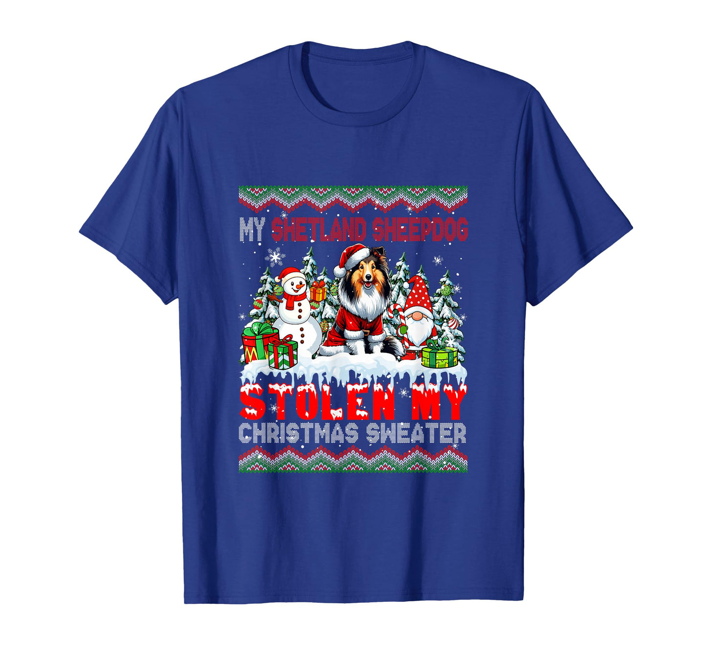 Shetland Sheepdog Stolen Christmas Sweater Santa Dog Gnome T-Shirt