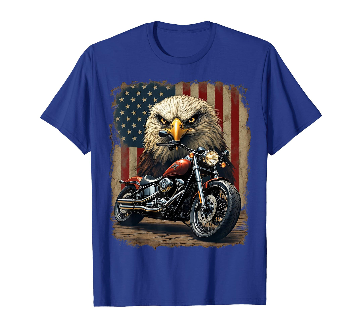 Motorcycle USA Flag Retro Biker Chopper T-Shirt