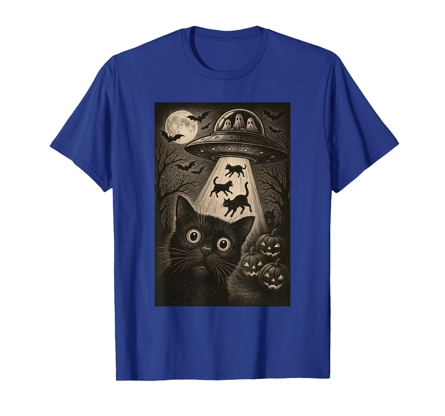 Halloween Cat Selfie Scary Alien Abduction Cats UFO Flying T-Shirt
