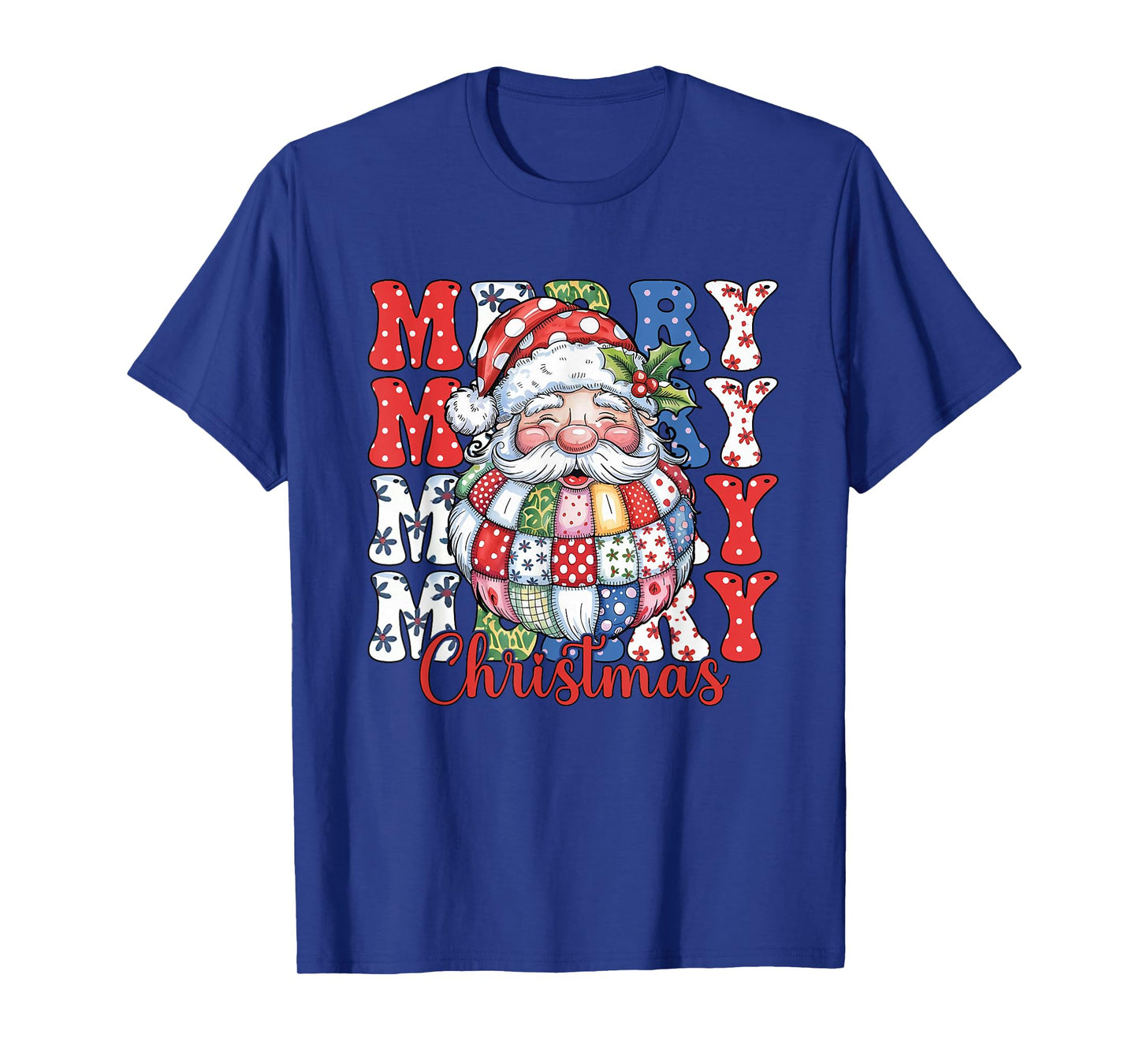 Merry Christmas Funny Santa Patchwork Christmas Matching T-Shirt