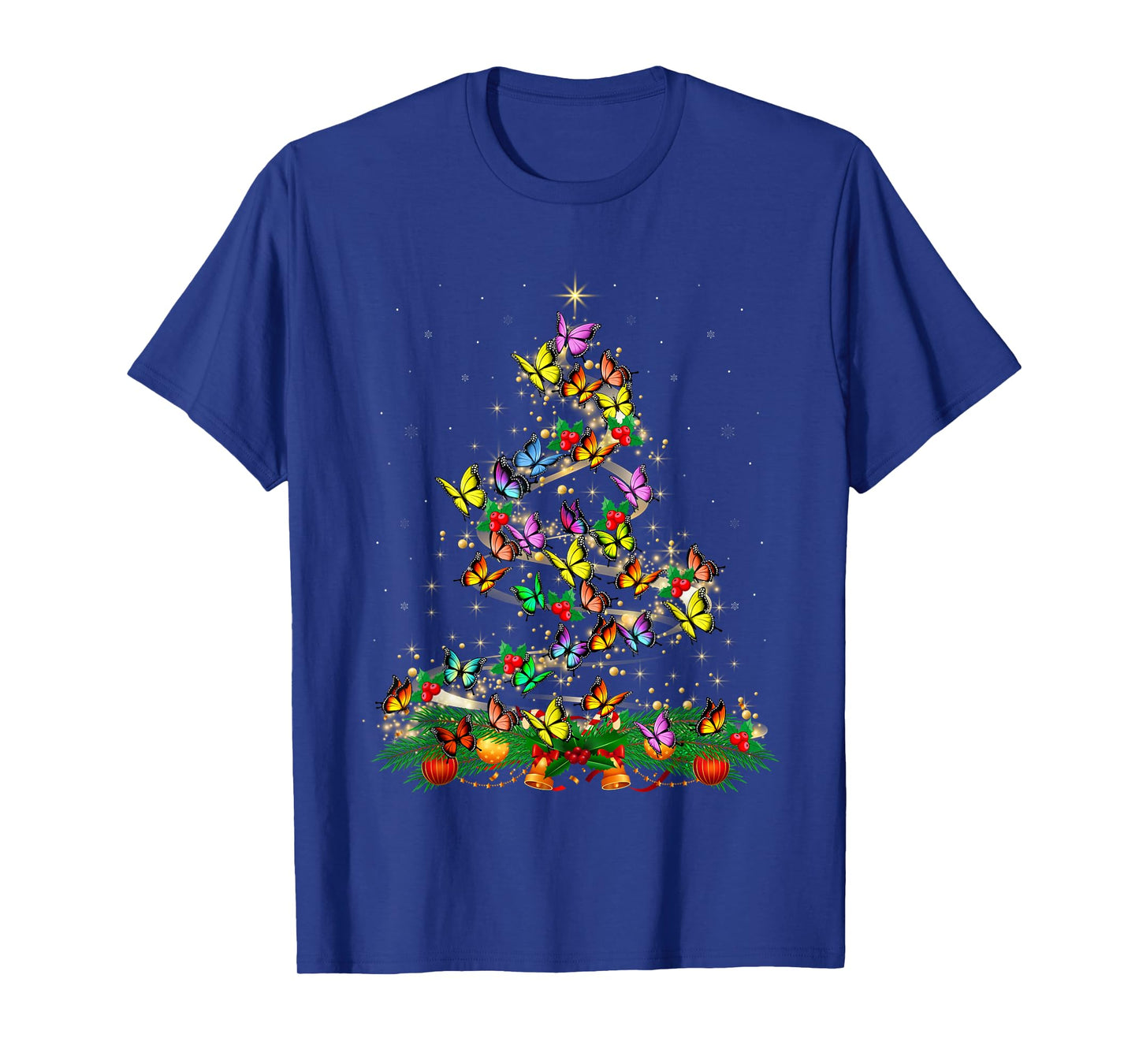 Butterfly Xmas Tree Lights Funny Butterflies Christmas T-Shirt