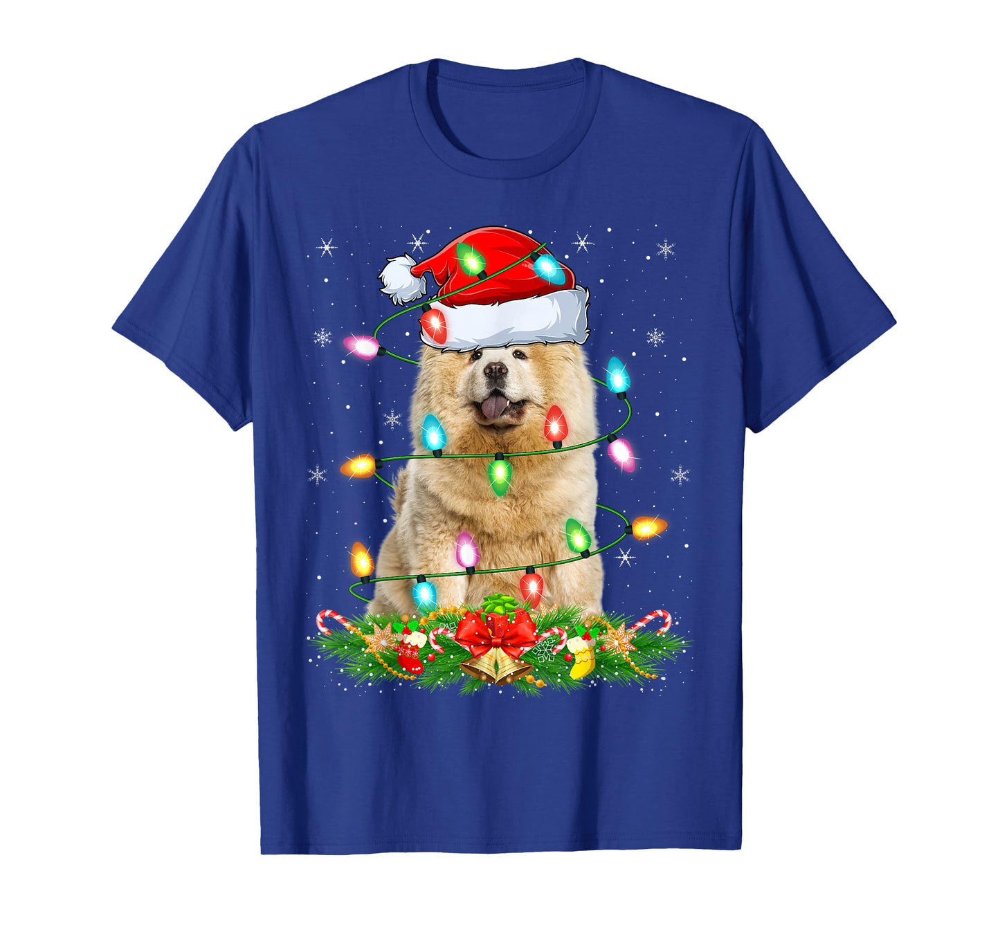 Chow Chow Dog Christmas Lights Funny Santa Hat Xmas T-Shirt