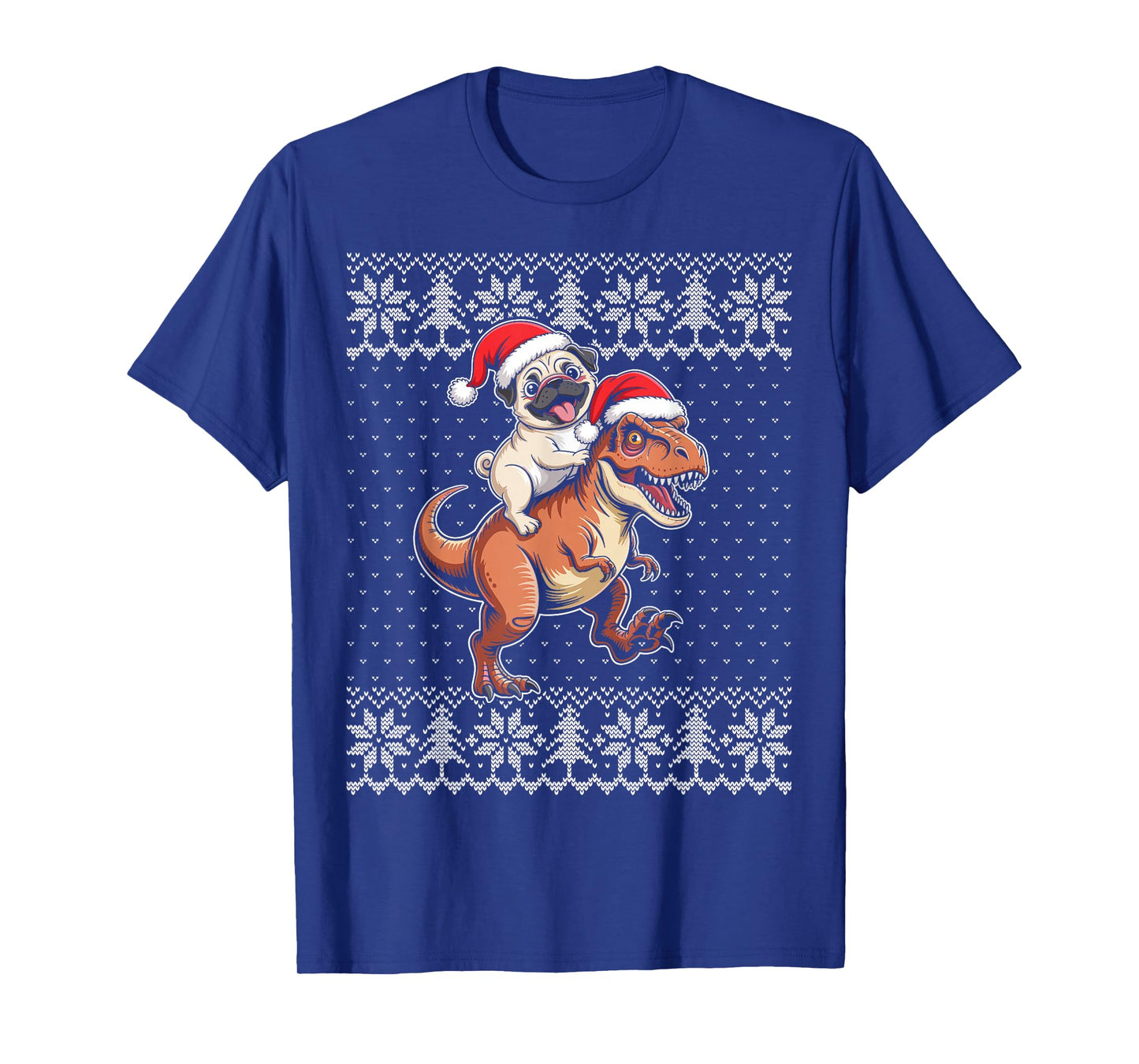Pug Riding t rex Dinosaur Christmas Ugly Sweater T-Shirt