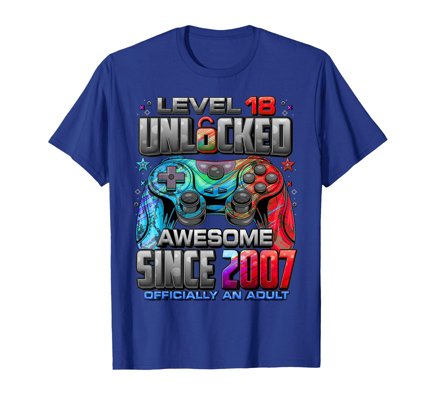Level 18 Unlocked Awesome Since 2007 18th Birthday Gaming T-Shirt