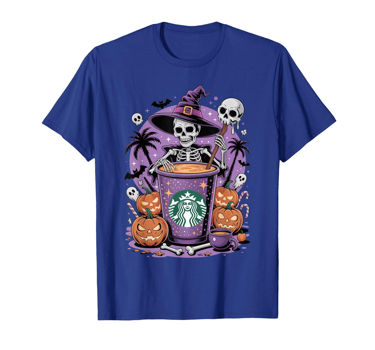 Spooky Skeleton Pumpkin Latte Cauldron T-Shirt