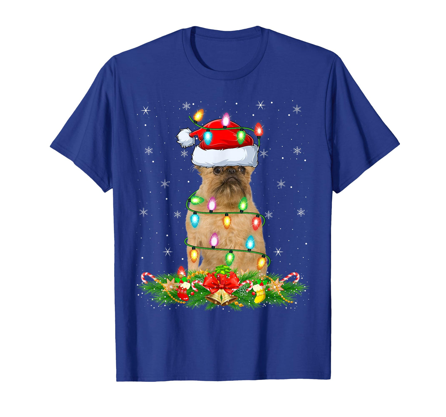 Brussels Griffon Dog Christmas Lights Funny Santa Hat Xmas T-Shirt