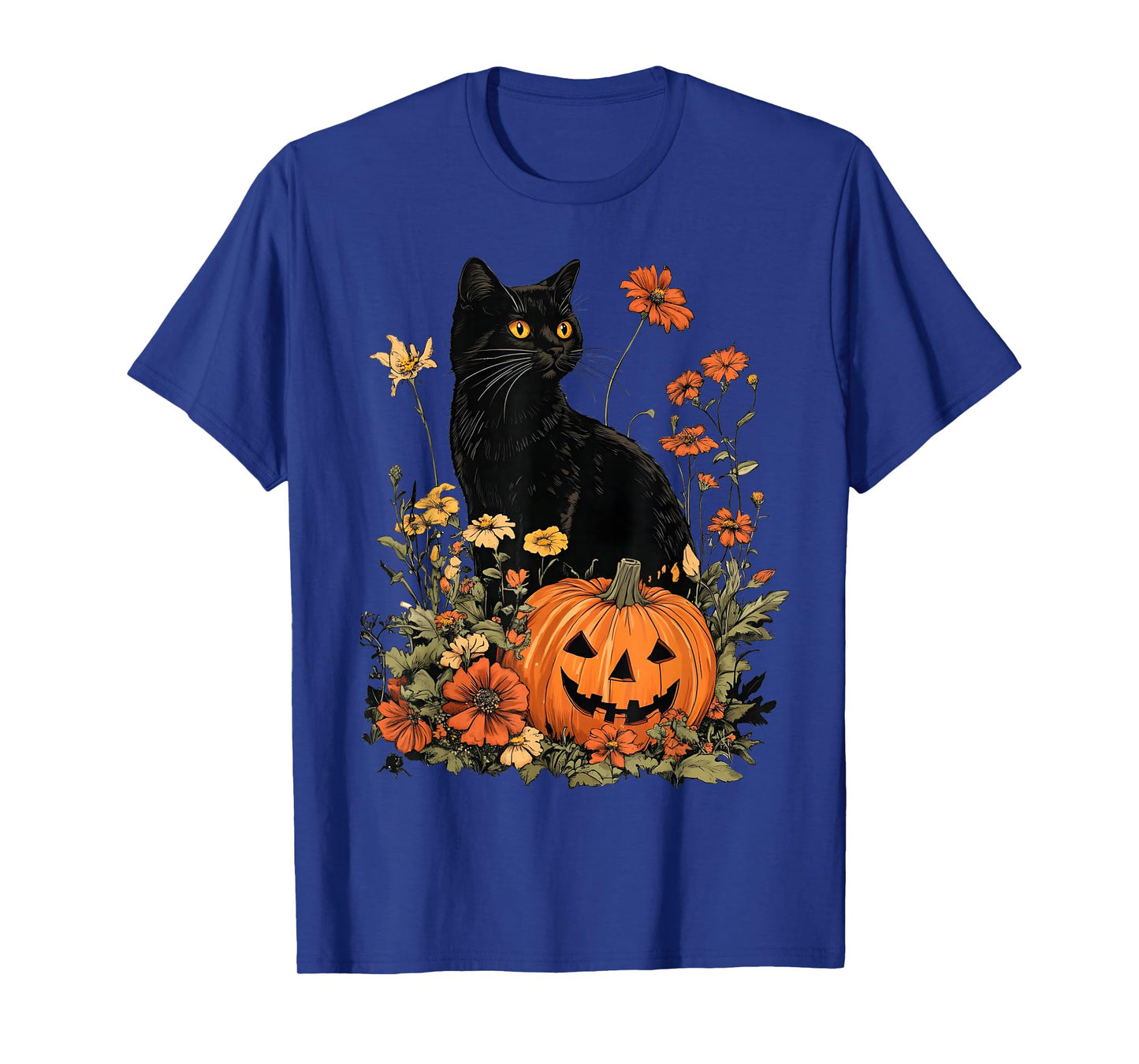 Retro Black Cat Halloween Pumpkin Costume Women Men Kids T-Shirt