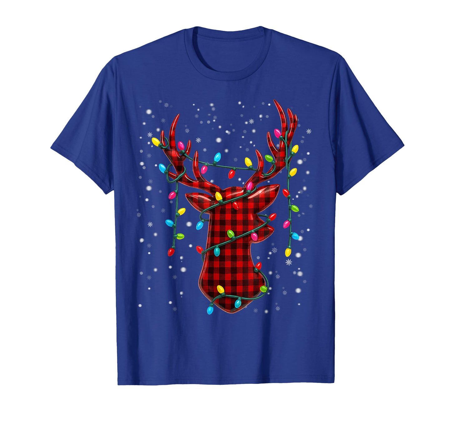 Graphic Plaid Rudolph Christmas Tree Light Xmas Men T-Shirt