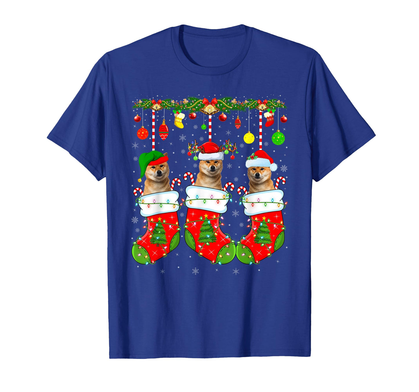 Shiba Inu Dog in Christmas Socks Funny Pet Dog Lover Xmas T-Shirt