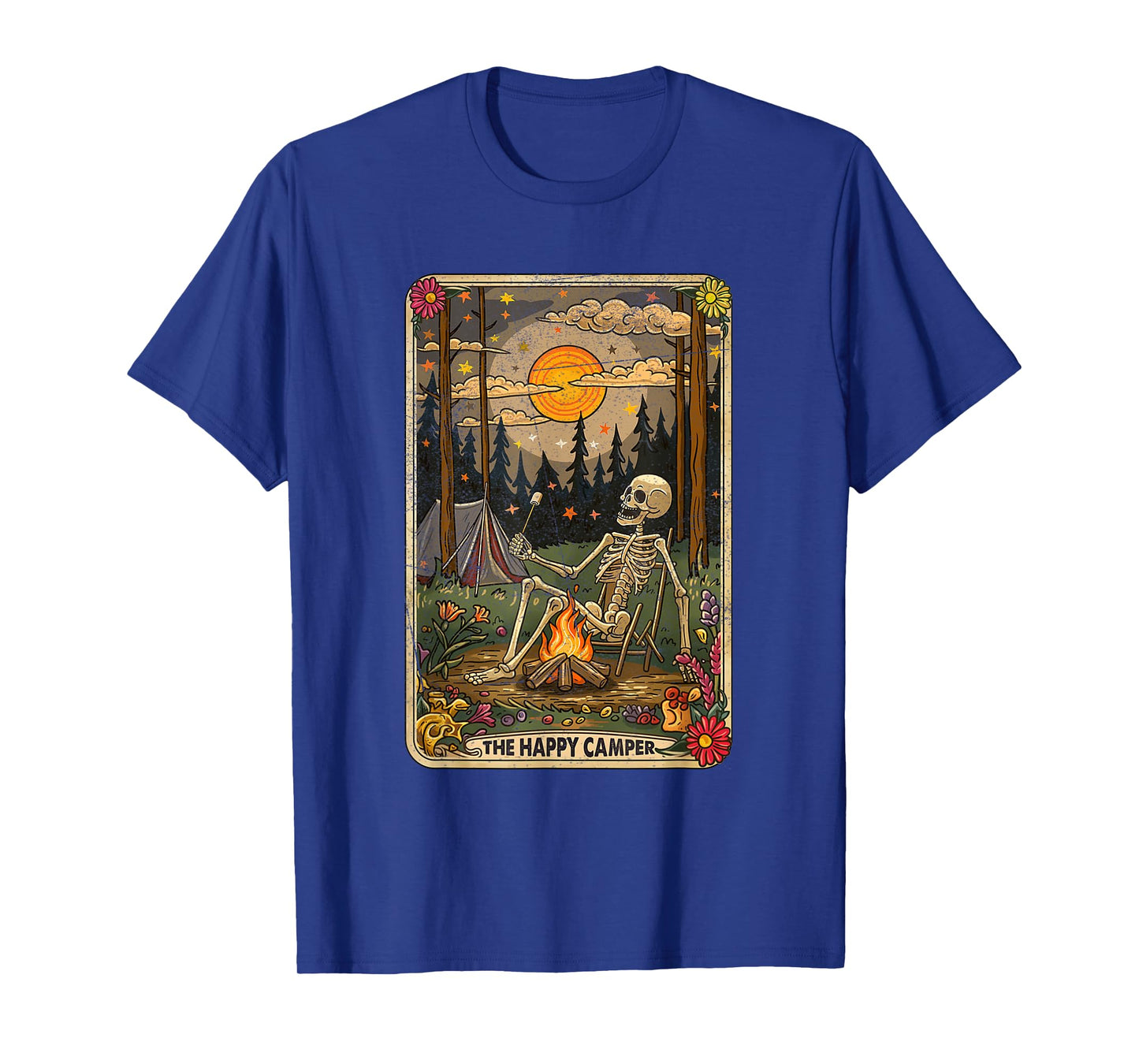 The Happy Camper Cute Skeleton Marshmallow Mystic Tarot Card T-Shirt