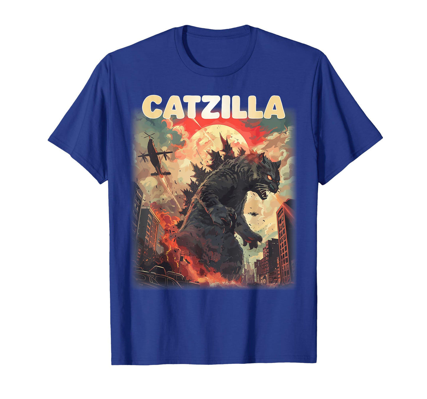 Vintage Catzilla Japanese Sunset Style Cat Kitten Lover T-Shirt