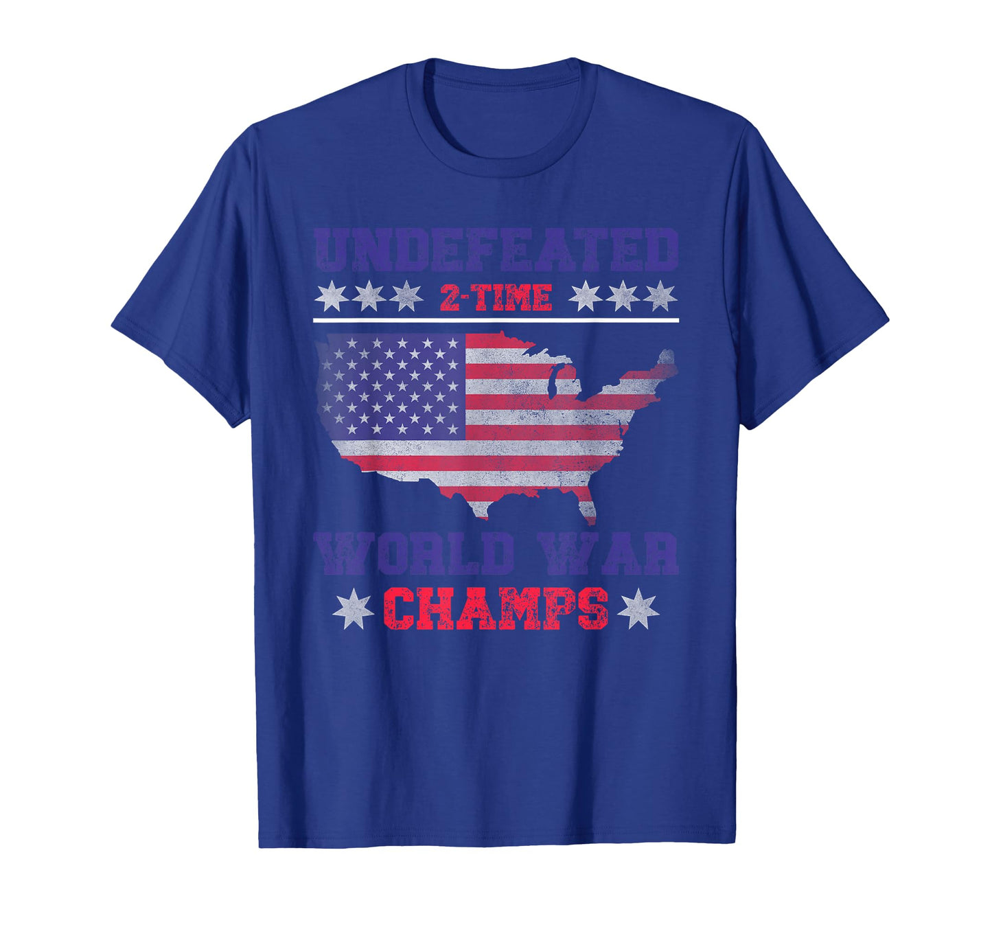 Undefeated 2 Time World War Champs 4th of July USA Map Retro T-Shirt