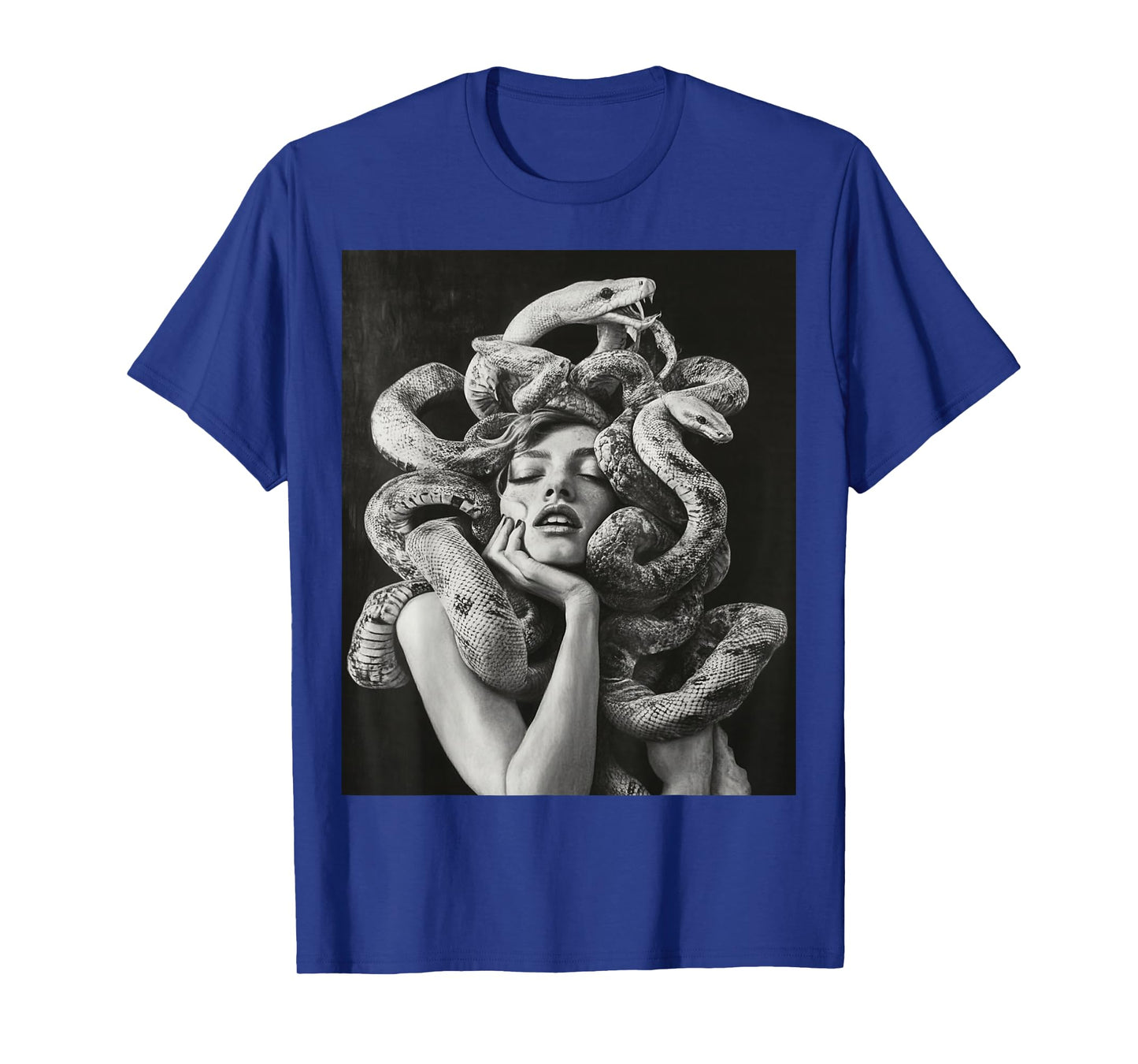 Goth Medusa Tops Black Gothic White Design Snake T-Shirt