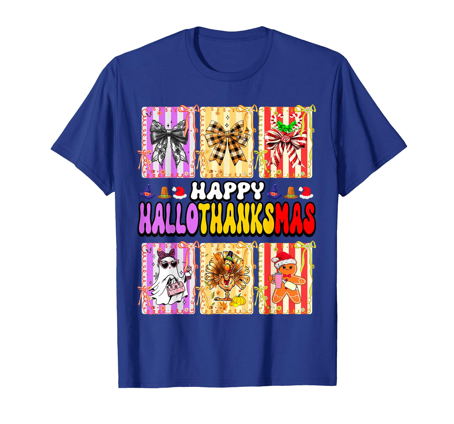 Hallothanksmas Coquette Bow Halloween Thanksgiving Christmas T-Shirt