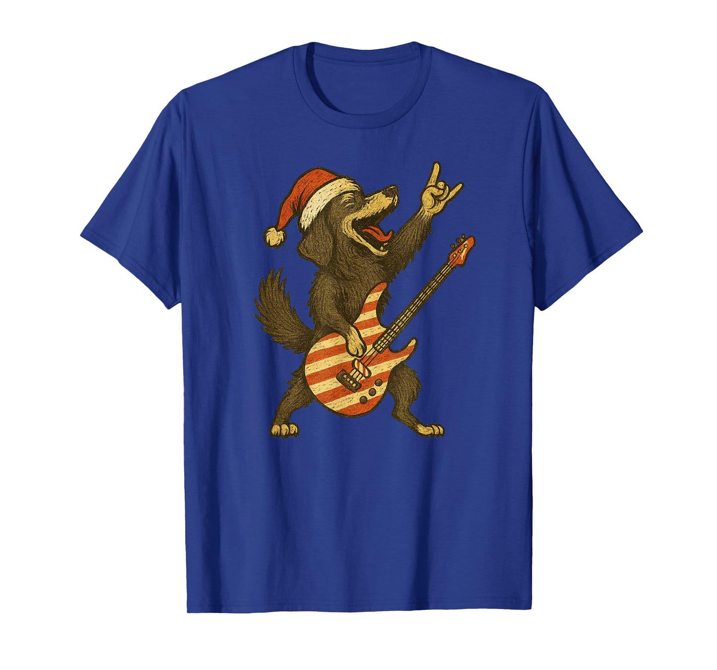 Christmas Dachshund Dog Playing Electric Guitar Rock Team T-Shirt