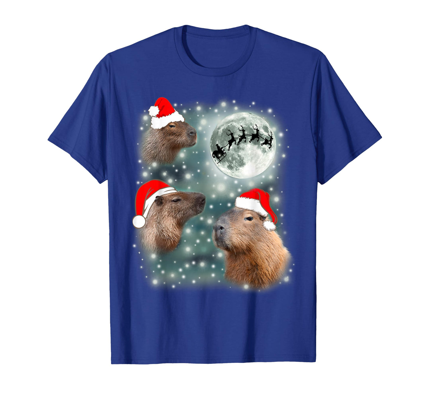 3 Capybara Moon Giant Rodents Weird Howling Funny Xmas Santa T-Shirt