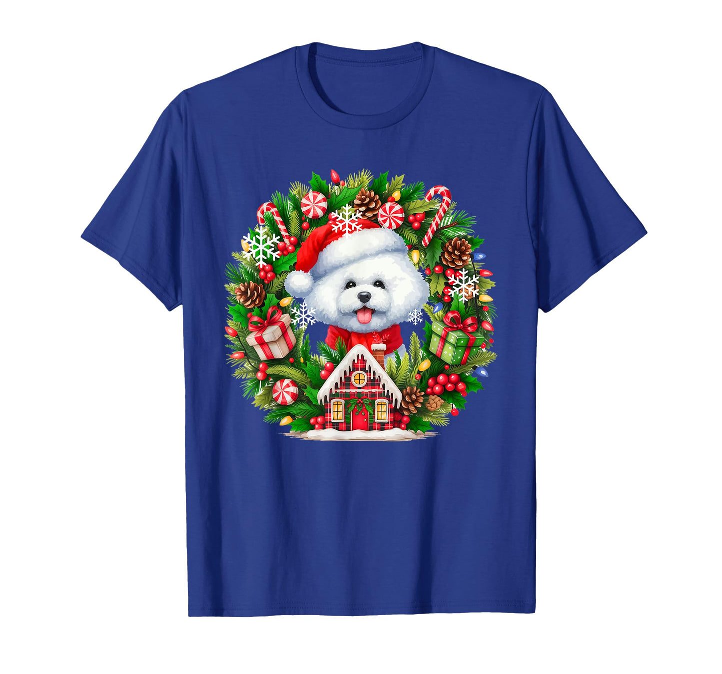 Santa Bichon Frise Christmas Floral Circle Owner Kids T-Shirt