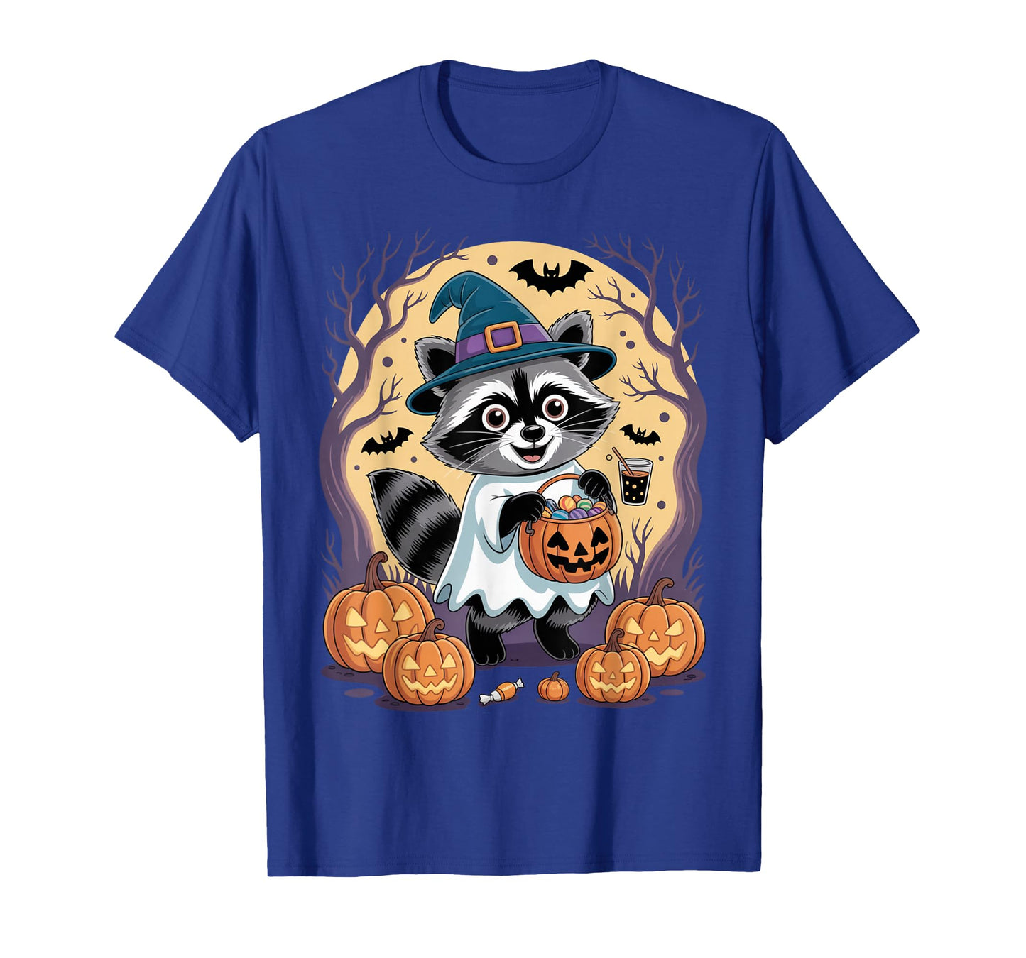 Spooky Raccoon Witch Hat Halloween Pumpkin Adventures Funny T-Shirt
