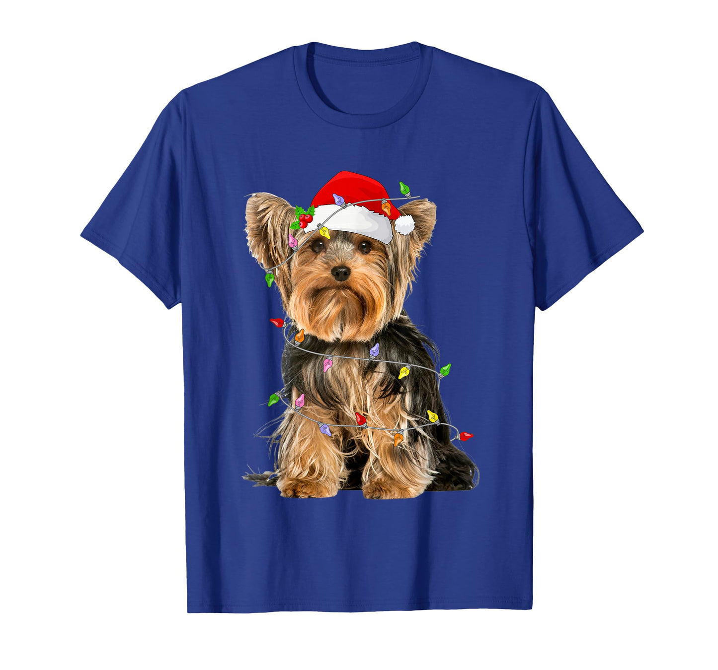 Yorkshire Terrier Christmas Santa Hat Lights Pet Dog Xmas T-Shirt