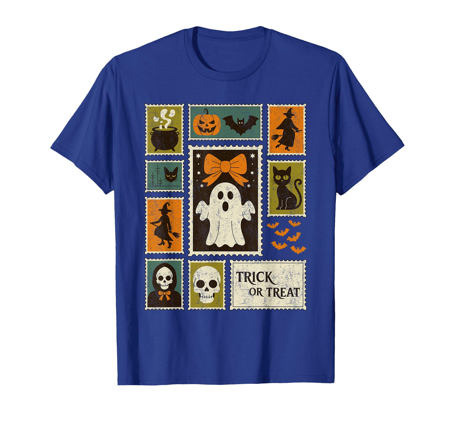 Halloween Stamps Spooky Pumpkin Ghost Cat Witch Skeleton T-Shirt
