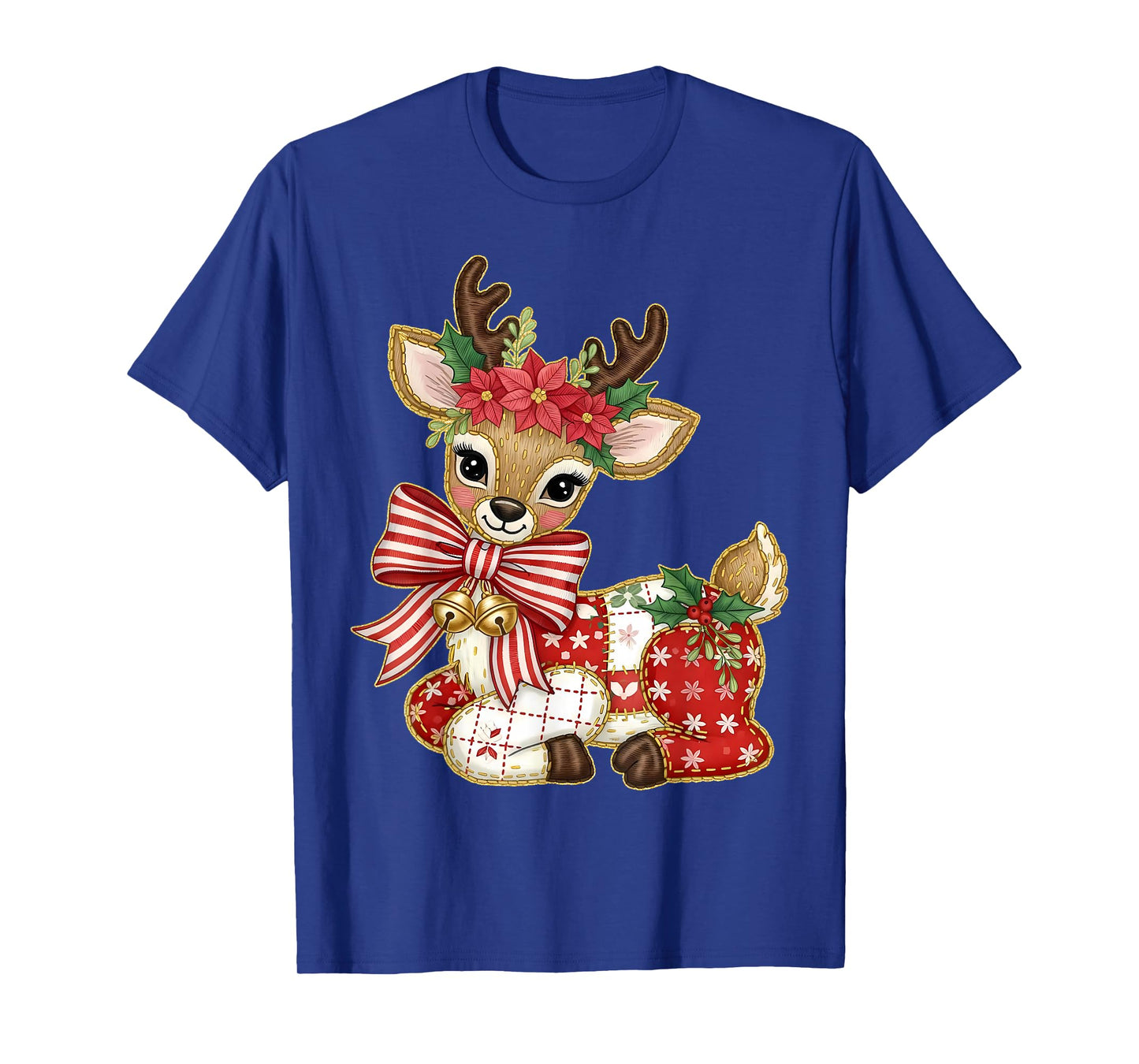 Patchwork Reindeer Preppy Girly Christmas Xmas Holiday Kids T-Shirt