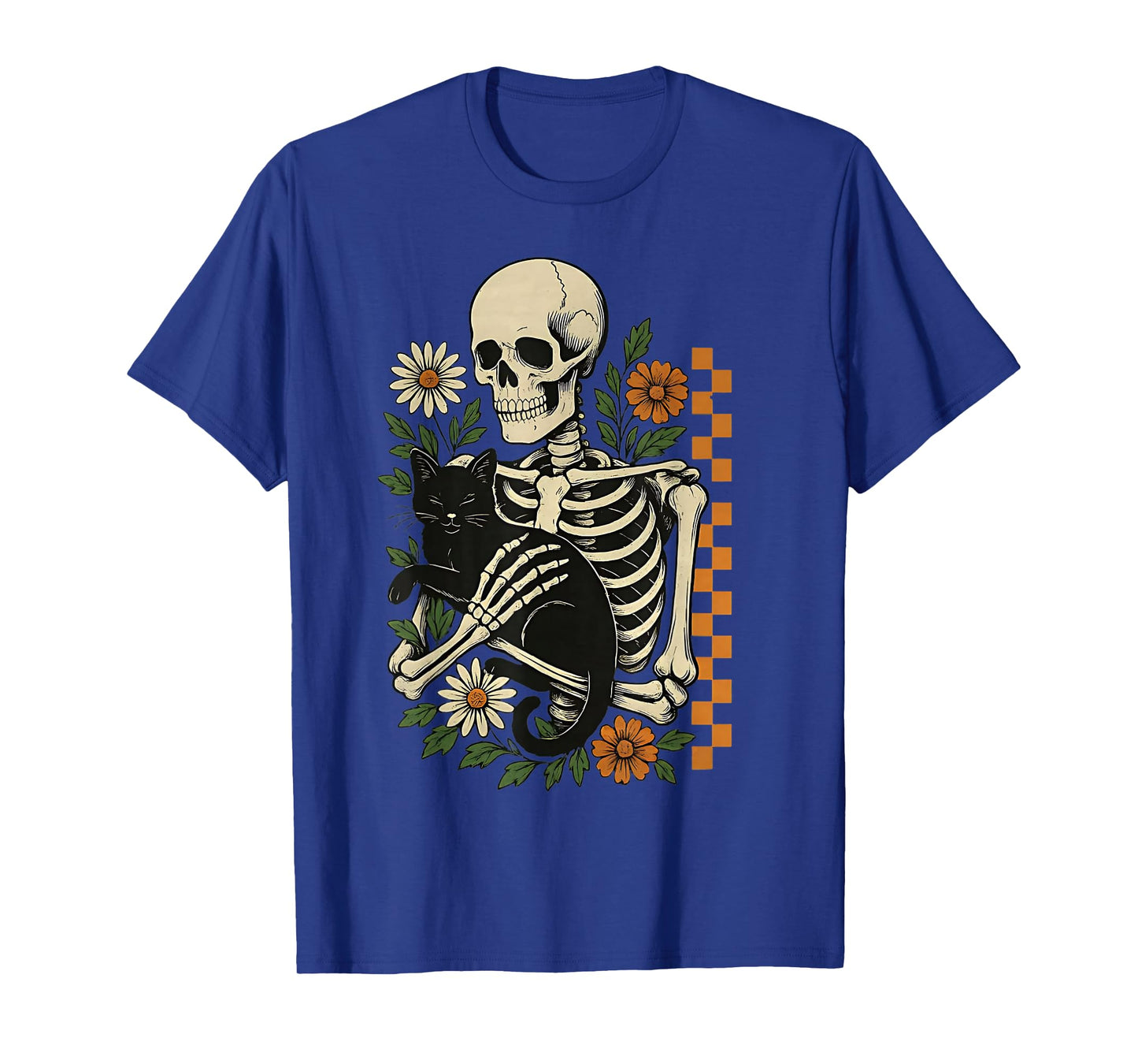Funny Floral Skeleton Hugging Cat Halloween Cat Mom Cat Dad T-Shirt