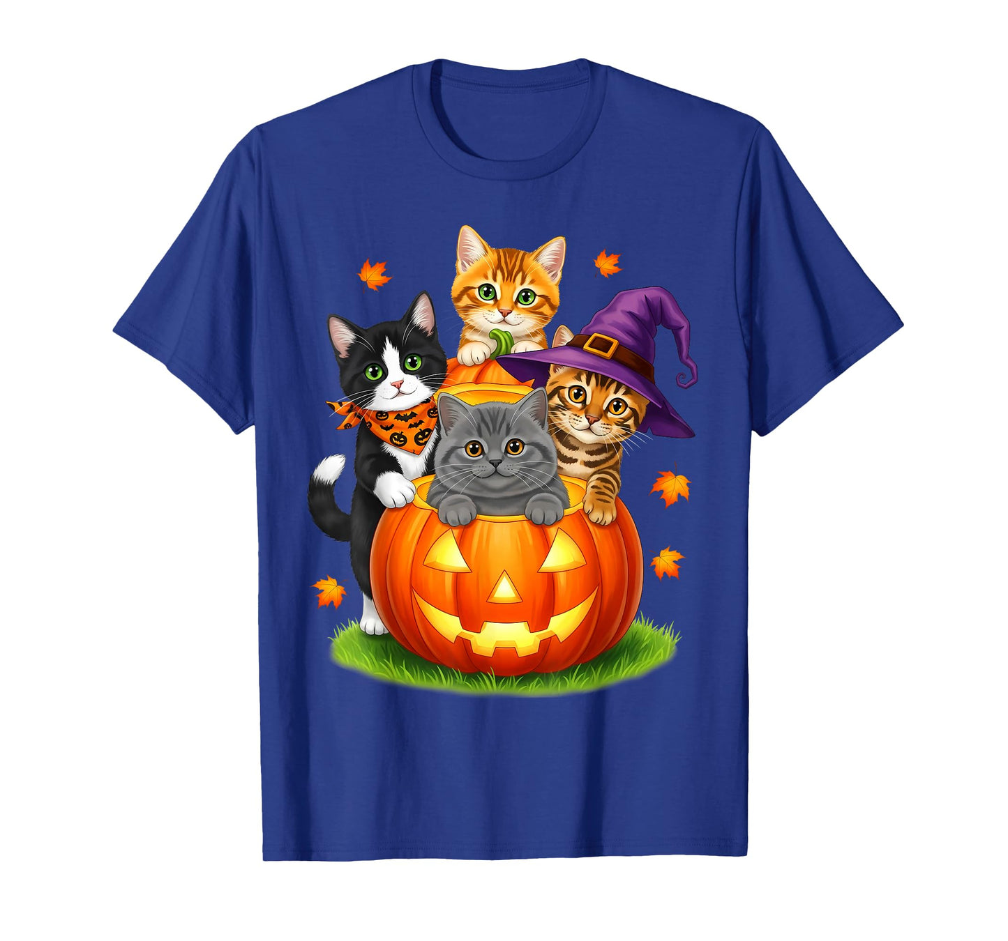 Cute Kittens Pumpkin Halloween Spooky Season Men Women Kids T-Shirt
