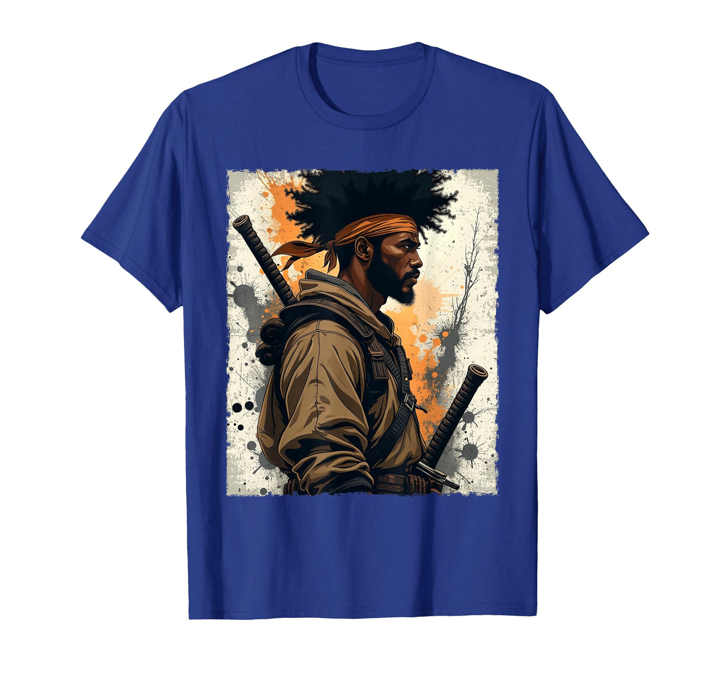 African Samurai Afro American Bushido Warrior Katana Vintage T-Shirt