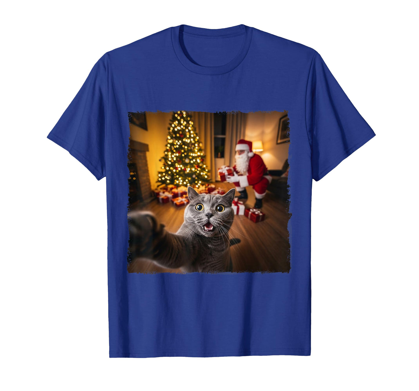 Xmas Cat Cute Selfie with Santa Claus Gifts Christmas Tree T-Shirt