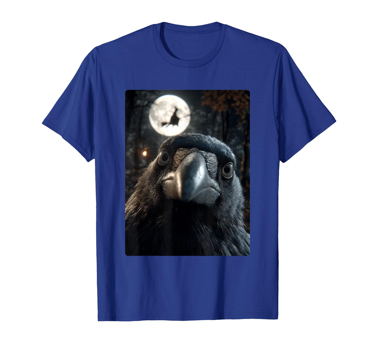 Funny Crow Selfie Full Moon Flying Witch Forest Halloween T-Shirt