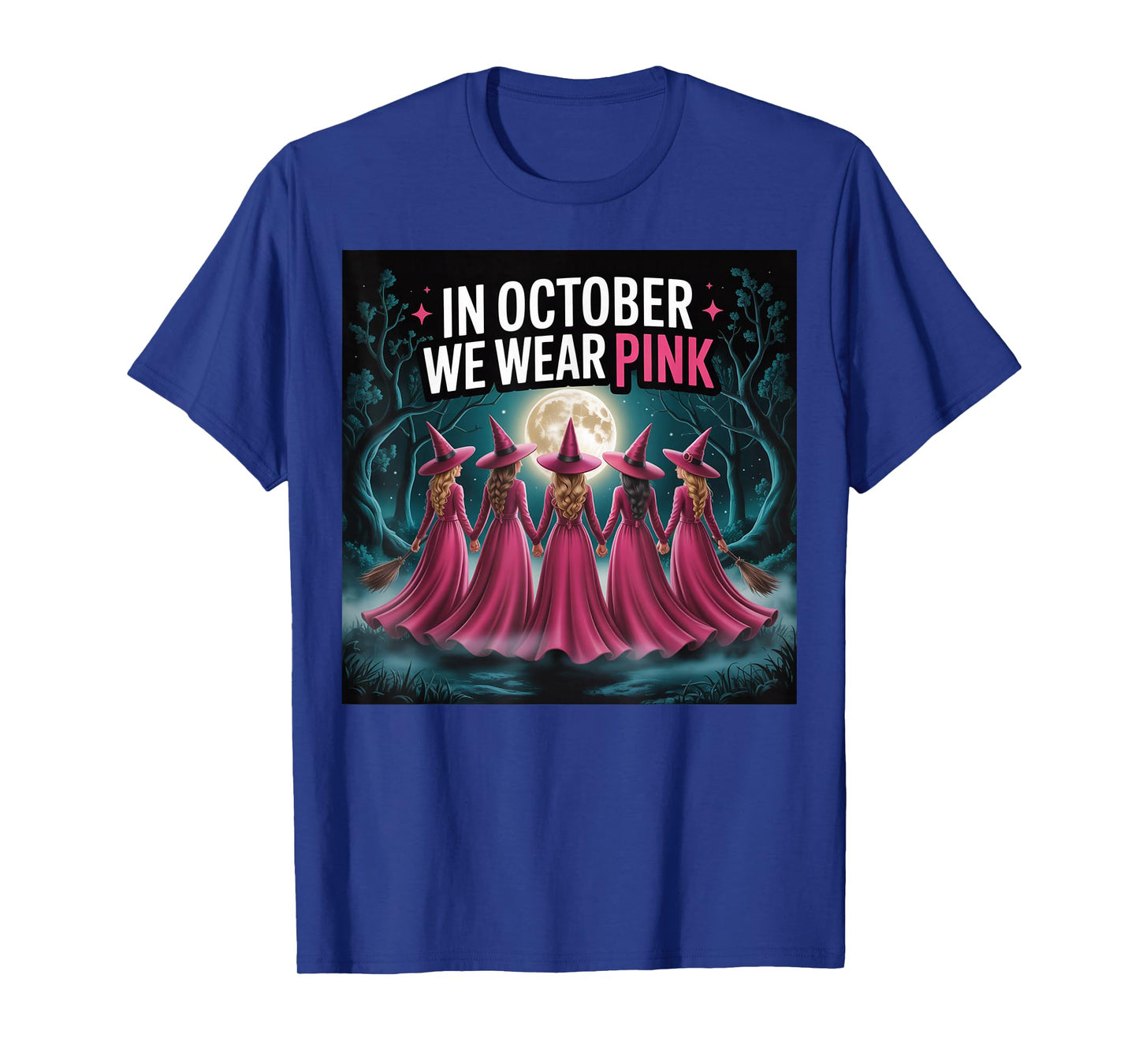 Halloween Breast Cancer Witch in October We Wear Pink T-Shirt