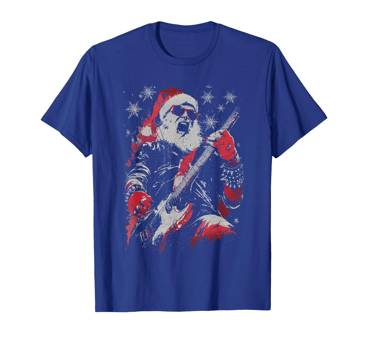 Retro Santa Claus Playing Guitar Funny Merry Christmas Xmas T-Shirt