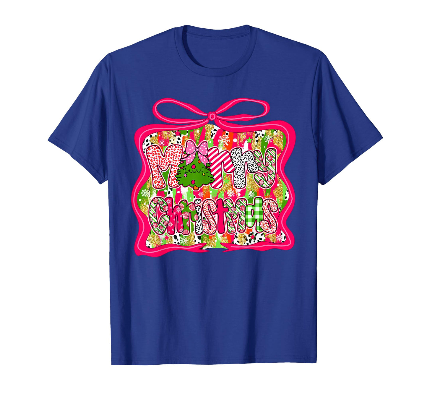 Preppy Coquette Bow Merry Christmas Girl Women Colorful T-Shirt