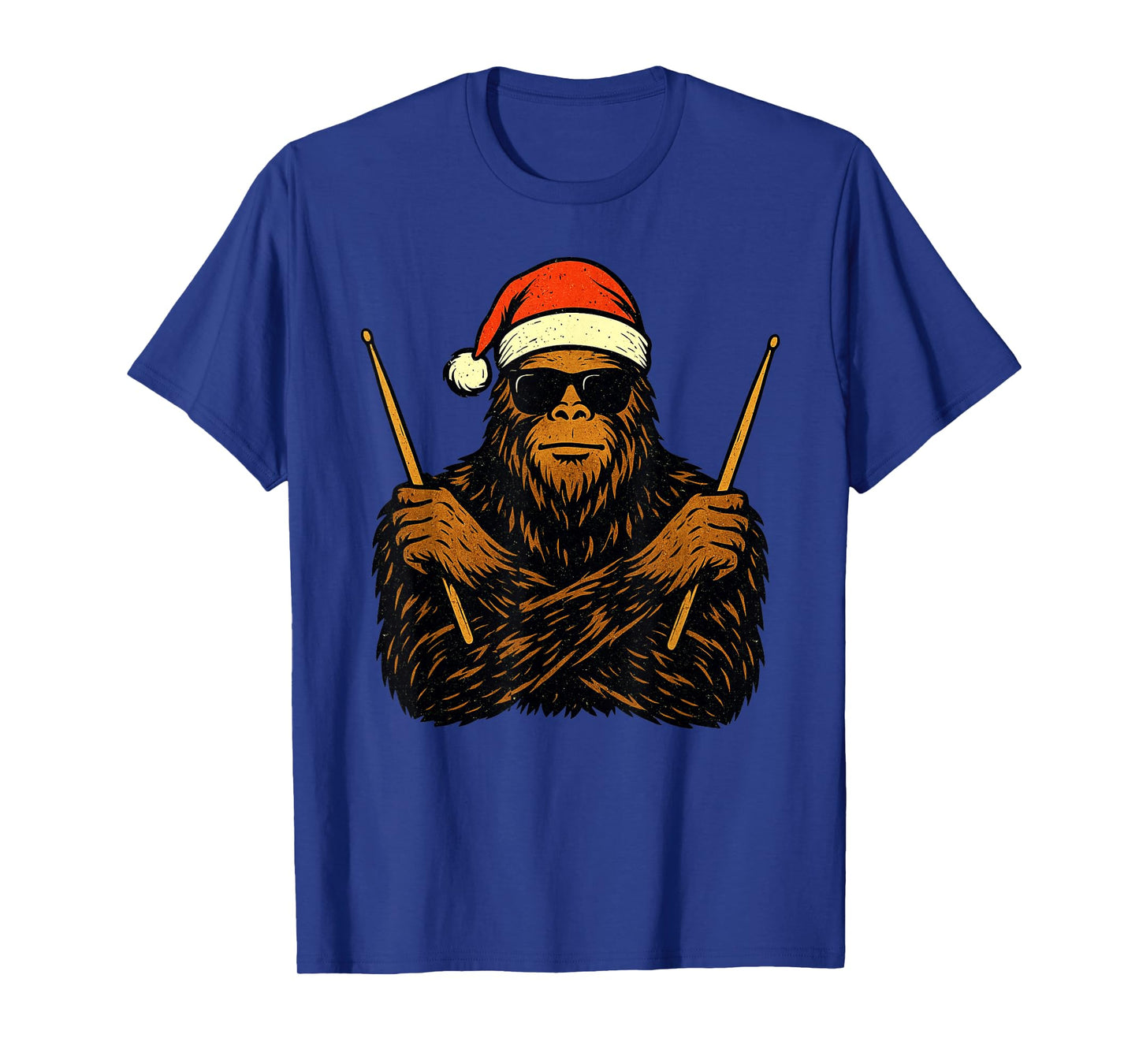 Sasquatch Playing Drums Christmas Vintage Funny Drummer Xmas T-Shirt