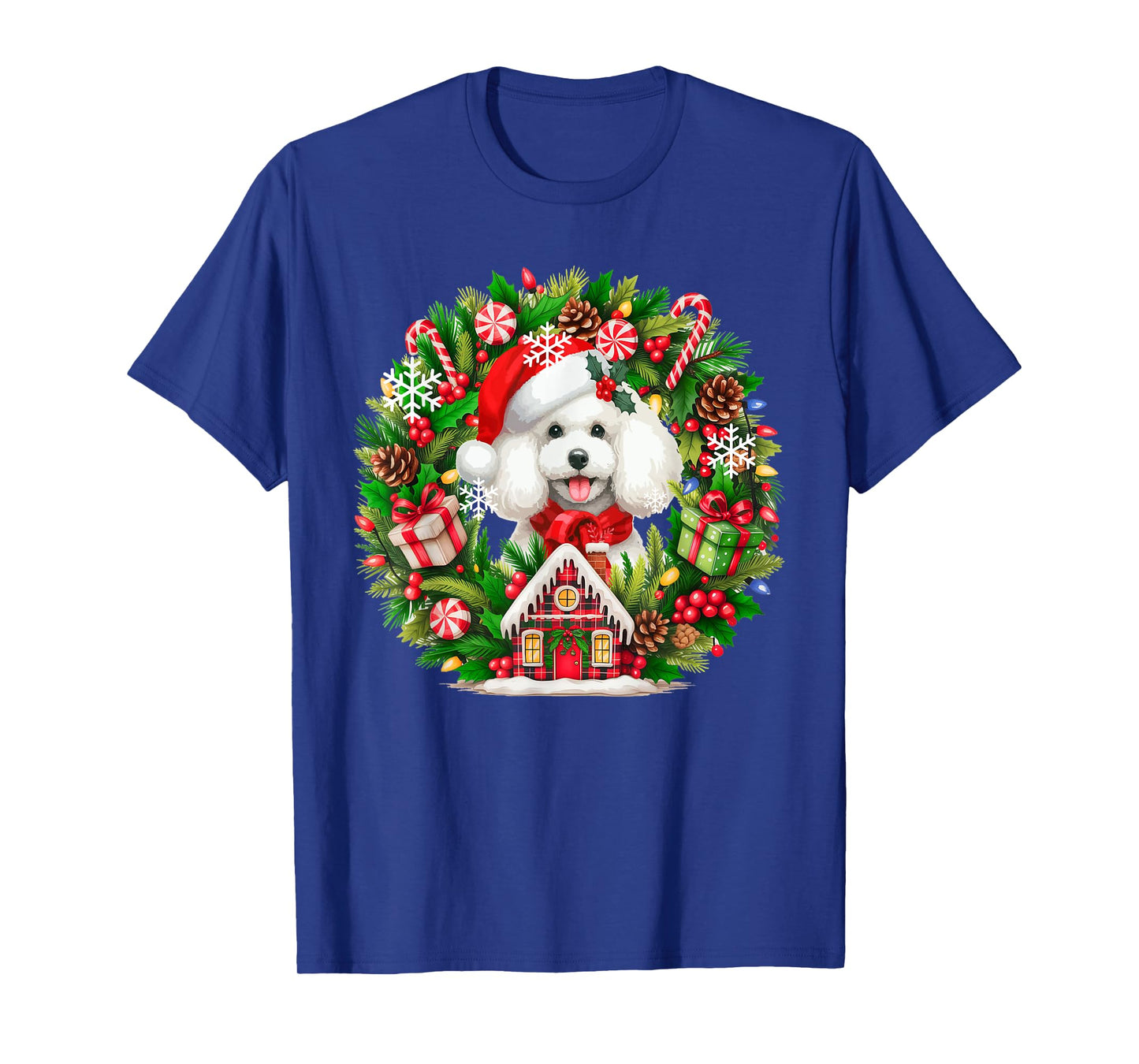 Santa Poodle Christmas Floral Circle Matching Owner Kids T-Shirt