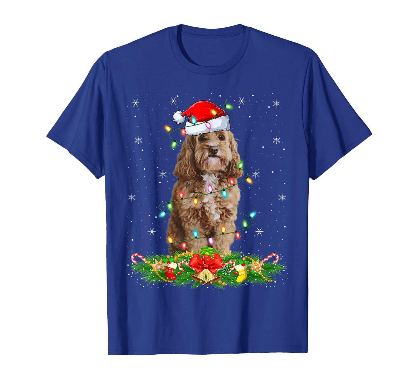 Cockapoo Dog Christmas Lights Funny Santa Hat Xmas T-Shirt