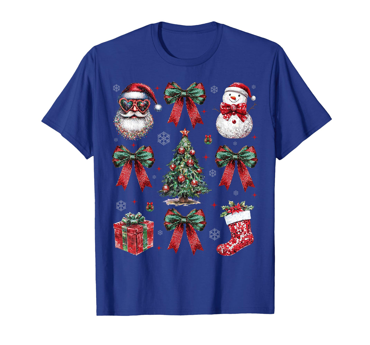 Vintage Christmas Coquette Bow Santa Snowman Christmas Tree T-Shirt