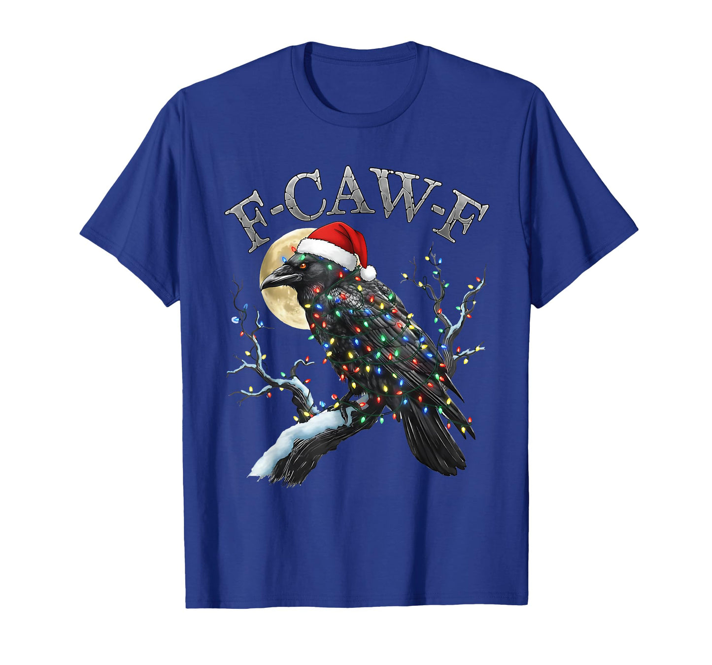Merry Christmas Lights Santa Hat Black Crow, F-Caw-F Gothic T-Shirt